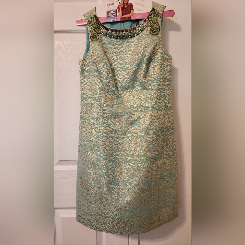 Elegant Green Brocade Dress
